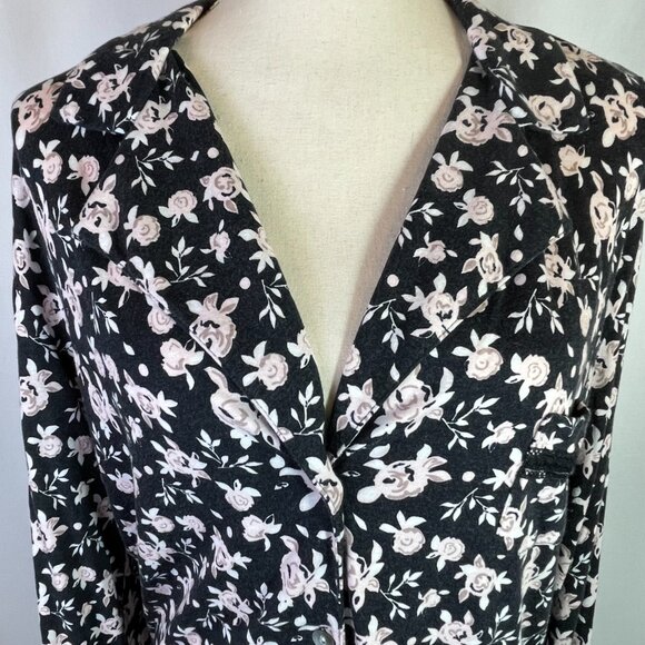 Cosabella Top Pink Black Floral Collared Button Down Long Sleeves Size L - Picture 2 of 13